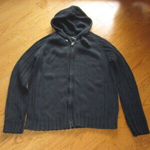 Men's Zara Black 100% Cotton Full Zip Up Knit Hoody Sweater Size XL